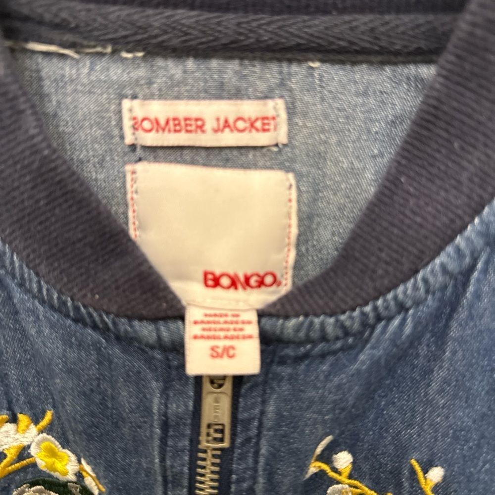 Bongo Denim Bomber Jacket with Floral Bird Embroidery - Picture 3 of 5